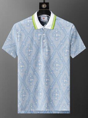 Casablanca Light Blue Printed Polo Shirt